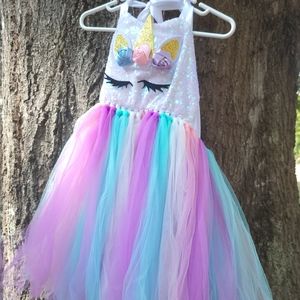 Colorfull Unicorn tulle sleeveles/ backless dress size 5